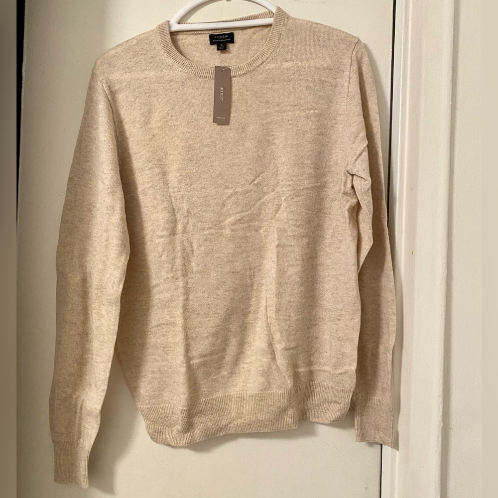 JCrew Mens 100% Cashmere Sweater Cream Ivory Size Small S Preppy Knit Pullover